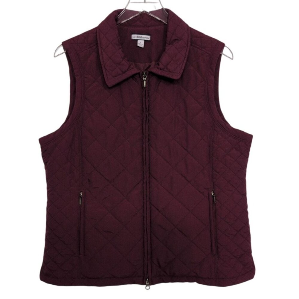 Croft & Barrow Diamond Quilted Vest Womens Size Large Red Full Zip Lightweight